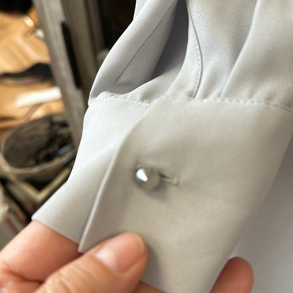 BANANA REPUBLIC NEW WITH TAGS GRAY RUFFLE LONG SLEEVE DRESS SIZE 14 - Picture 6 of 8